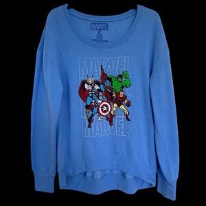Marvel Comic Superhero Blue Graphic Scoop Neck Pullover Sweater Size XL